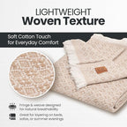 Gold Case Throw Blanket for Couch – 100% Recycled Turkish Cotton Blankets & Throws – Elegant Decorative Throw Blankets for Living Room Sofa – Woven Throws for Couch – Retro Beige – 50x60