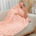 RYNGHIPY Faux Fur Blanket for Couch Fluffy Warm Throw Blanket for Sofa Bed Soft Plush Thick Bubble Blanket (Blush, 63''x79'')