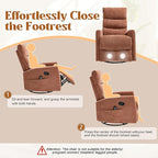 Manual Swivel Rocker Recliner Chair for Adults, Overstuffed Reclining Glider Chair for Nursing with Vibration Massage & Heat, Living Room Rocking Recliner 3-Stage backrest, Chenille Fabric Orange