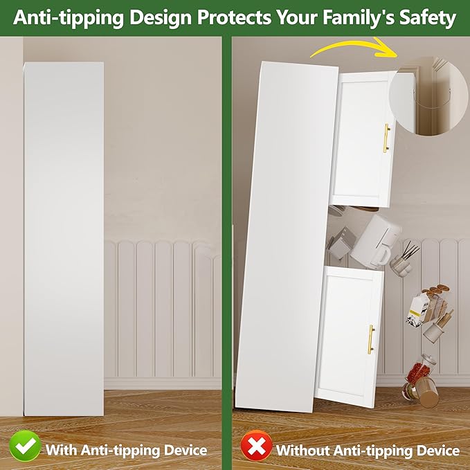 Tall Narrow Storage Cabinet 66.93" H Tall Bathroom Cabinets Metal Pantry Cabinet, 4 Adjustable Shelves for Kitchen, Home Office, Living Room, Dinning Room (16 inches Wide White)