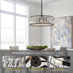 16” 4-Light Modern Crystal Chandeliers Black Dinning Room Light Fixture, Round Pendant Light Kitchen Island Chandelier, Flush Mount Ceiling Light for Living Room Entryway Bedroom Foyer