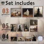 LANCHI95 12 Pcs Halloween Wall Art Prints, Vintage Witch Posters, Cute Ghost Pictures for Bedroom Decor (UNFRAMED)