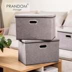 PRANDOM Large Collapsible Storage Containers with Lids [5-Pack] Linen Fabric Foldable Storage Bins Boxes Organizer Baskets Cube with Cover for Home Bedroom Closet Office Nursery (17.7x11.8x11.8)