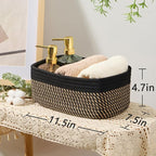 Small Storage Baskets for Organizing | Closet Organizer Bins | Shelf Toy Basket | Woven Rope Baskets | Cube Decorative Box | Shallow Basket | 11.5x7.5x4.7” | 4 Packs Black Brown