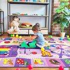 Kids Rugs for Playroom Bedroom Classroom Nursery, Non-Slip and Washable Rugs for Children Toddlers Girls, Educational and Fun Rug Carpets with ABC Alphabet Animals Shapes, 7x10, Purple