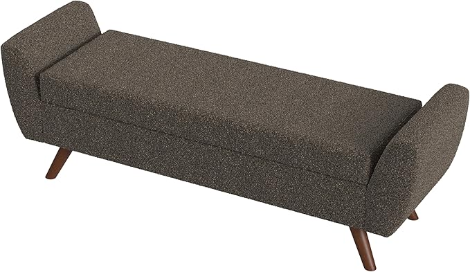 HomePop Modern Storage Bench with Wood Legs Home Décor|Bench with Storage for Living Room & Bedroom - Dark Brown Boucle