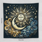 HZOHNAGO Sun Moon Tapestry Boho Golden Stars Pattern Printed Wall Tapestry Wall Hanging for Bedroom Living Room Dorm 60" W x 60" H