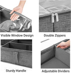 2 Packs Under Bed Storage Containers, Foldable Clothes Draw Organizers with Adjustable Dividers, Handles, Clear Window, Closet Storage Bins for Clothing, Shoes, Blankets