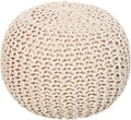 REDEARTH Round Pouf Ottoman - Cable Knitted Boho Poof - Home Décor Cord Pouffe Handmade Circular Footrest for Living Room - Bedroom - Kids Bedroom - 100% Cotton Pouf (18" x 18" x 14") - Ivory