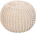 REDEARTH Round Pouf Ottoman - Cable Knitted Boho Poof - Home Décor Cord Pouffe Handmade Circular Footrest for Living Room - Bedroom - Kids Bedroom - 100% Cotton Pouf (18" x 18" x 14") - Ivory