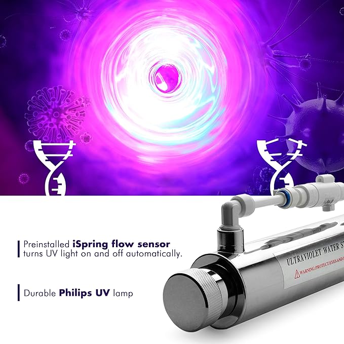 iSpring RCC7AK-UV, NSF Certified, 7-Stage Under Sink Reverse Osmosis Water Filtration System with Alkaline Remineralization and UV Filter, Patented Top-Mounted Faucet Design for Easy Installation