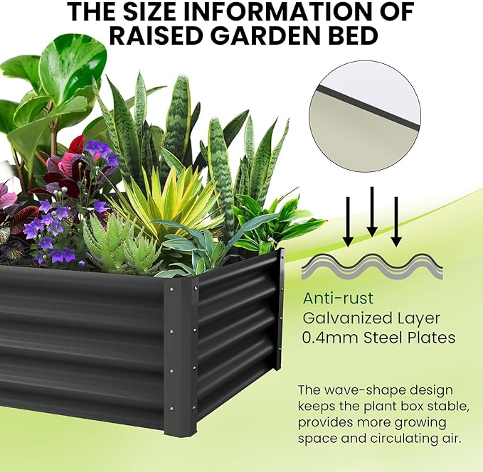 Large Outdoor Planter Boxes Kit Set of 2,6x3x1ft Galvanized Raised Bed Planter with Open-Ended Base Design, Elevated for Outdoor Plants, Durable Raised Bed for Gardening,Green