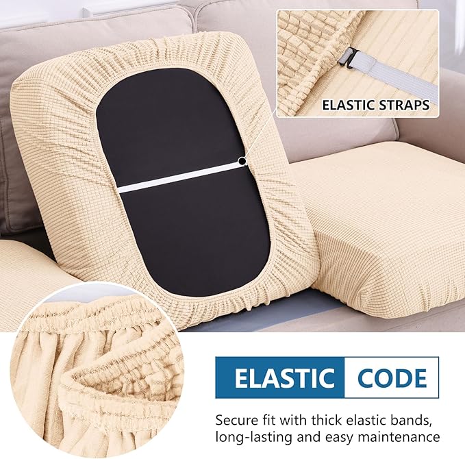 hyha Waterproof Couch Cushion Covers for Pets, Non Slip Sofa Seat Cover for Dogs Washable, Soft Thick Stretch Jacquard Fabric, Sofa Slipcovers with Elastic Bottom (1 Piece for Backrest M, Beige)