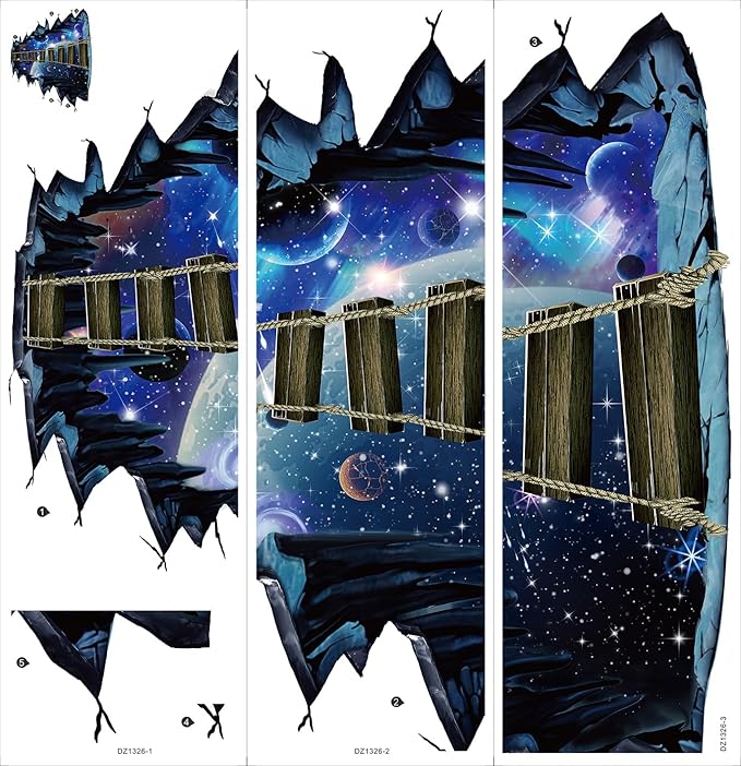 Quanhaigou Blue Galaxy Bridge Wall Sticker,3D Outer Space Decorations Decal for Home Decor Kids Bedroom Large