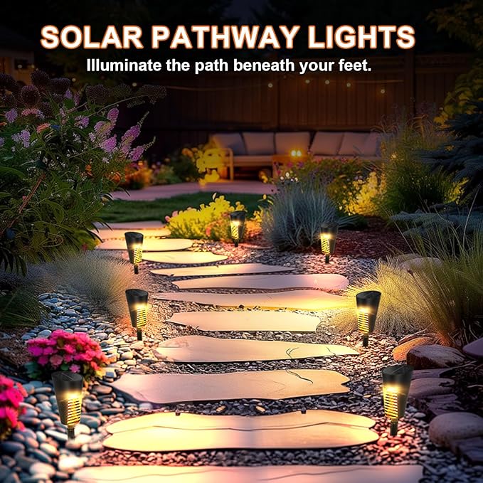 Solar Lights Outdoor Pathway 6 Pack, Solar Pathway Lights Outdoor Auto On/Off Waterproof Garden Landscape Lighting for Path, Yard, Walkway, Driveway, Lawn, Patio, Outside Decor, Warm White