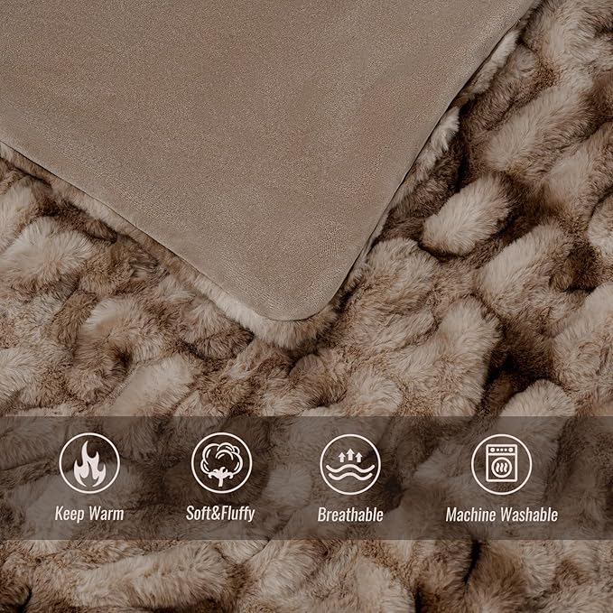 Ultra Soft Luxury Faux Fur Twin Blanket for Counch,Fuzzy Fluffy Plush Warm Cozy Elegant Wrinkled Blanket for Sofa Bedroom Living Room,（60"x80",Tie-dye Coffee）