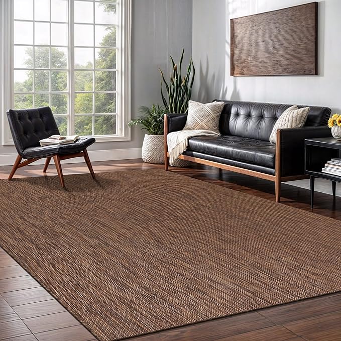 Washable Indoor Outdoor Rug Weather Resistant Carpet Modern Solid for Porch Deck Balcony Backyard Patio Rug 5x7 Gold Brown