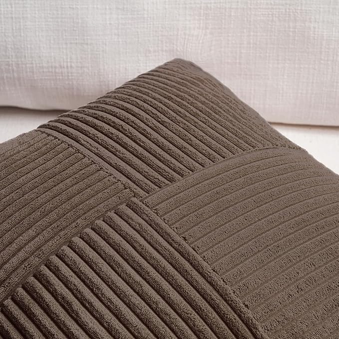 Fancy Homi Set of 2 Dark Brown Boho Long Lumbar Body Decorative Throw Pillow Cover 14x36 Inch for Bed Couch Bedroom Bench, Soft Patchwork Corduroy Textured Pillow Case, Rustic Farmhouse Room Décor