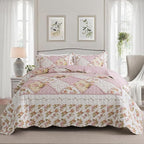 NEWLAKE Quilt Set King Size, Bedspread Sets Pink Botanical Floral, Reversible Quilt Bedding Set Lightweight and Breathable for All Seasons, Soft Quilted Bedspread with 2 Pillow Shams