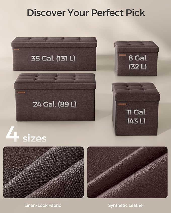 SONGMICS Mazie Collection - 30 Inches Folding Storage Ottoman Bench, Ottoman Foot Rest, End of Bed Bench, Storage Chest, Load 660 lb, for Living Room, Bedroom, Entryway, Brown ULSF047K02