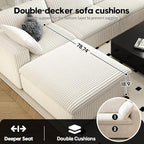 LoveSeat Cloud Couch Modular Sectional Sofa for Living Room,Modern Sofa with Deep Seat，2 Seater Boneless Couch,Comfy Upholstered Corduroy Couches for Apartment, Studio, Office,Bedroom，White