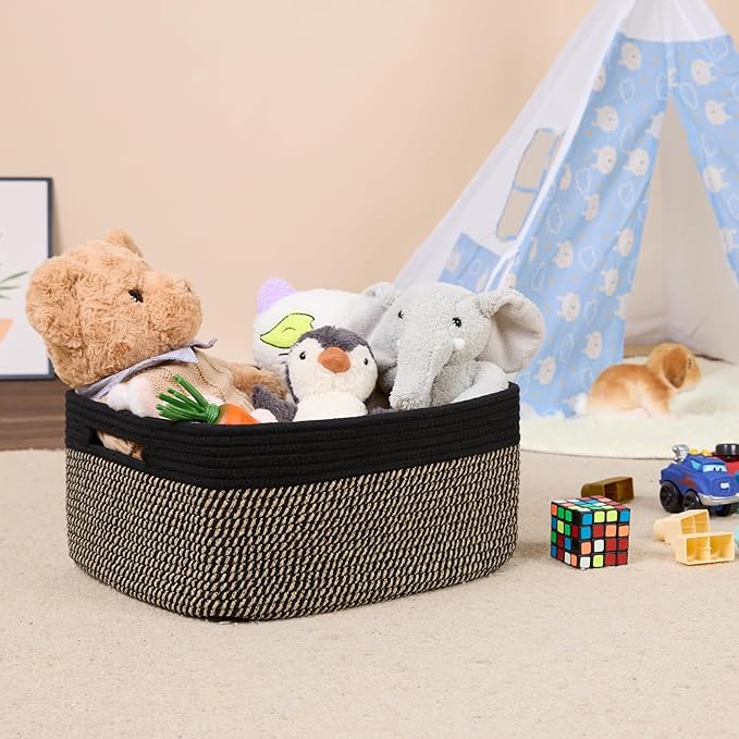 Large Storage Baskets for Shelves, Closet Organizers Bins for Clothes Blanket Towels, Baby Nursery, Toy Baskets Box, Woven Rope Baskets, 17 x 13 x 7.5”, 3 Packs Woven Brown