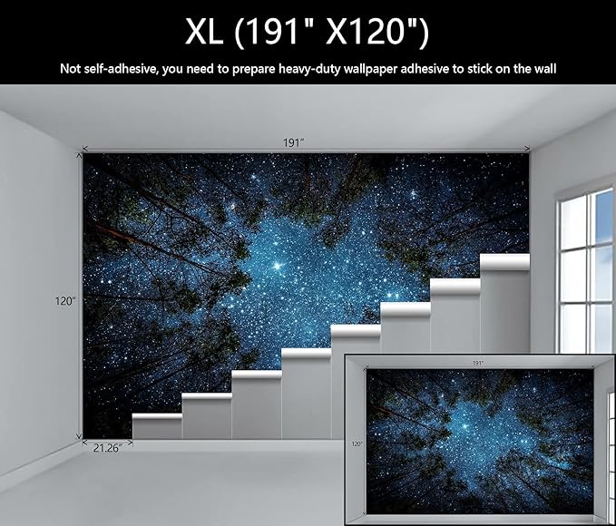WFBHUA-Forest Starry Wallpaper Mural Night Galaxy Tree Sky Wallpaper for Living Room Bedroom Ceiling(Not Peel and Stick)