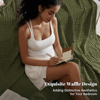 PHF 100% Cotton Waffle Weave Blanket Queen Size, Soft Lightweight Breathable Cozy Summer Blankets for Bed, Luxury Aesthetic Woven Bedding for Home Decor, 90"x90", Capulet Olive