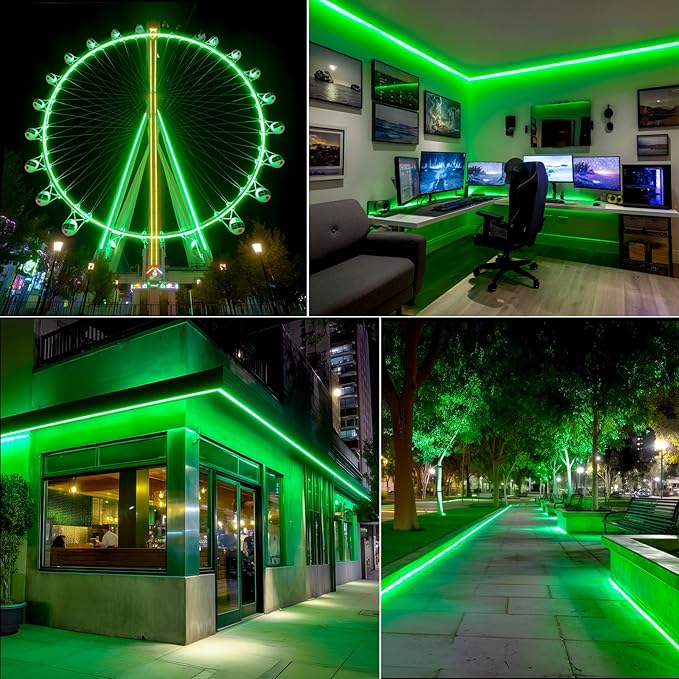 GZBtech Flexible LED Neon Rope Lights 16.4FT,AC 110-120V Waterproof Strip Light, 120 LEDs/M Cuttable Connectable Neon Lighting for Indoor Outdoor Home Decor/Commercial Building Use-Green 5M