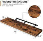 Fun Memories Floating Shelves - 12 Inch Rustic Wooden Wall Shelves - Extra Deeper & Thicker Wall Mounted Storage Shelf for Living Room, Kitchen, Farmhouse - 48" W x 12" D x 1.8" H - Brown