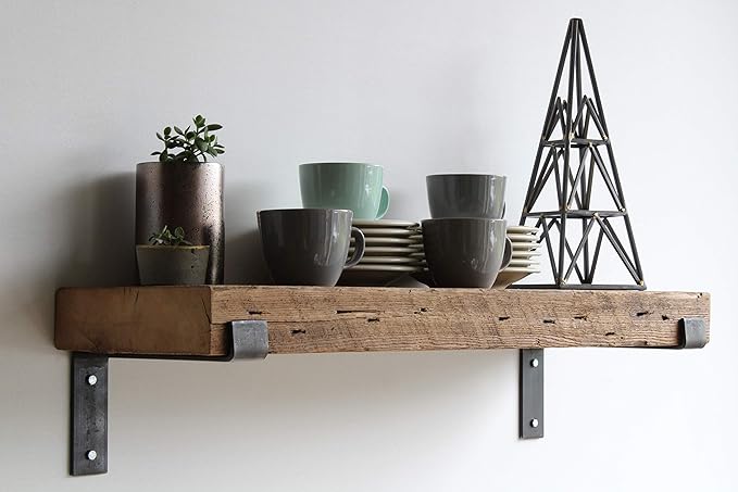 Urban Legacy Reclaimed Barn Beam Deep Shelves | Deep Shelves with Brackets Included, Set of 2 | (Natural Full Profile Bracket, 36" x 11.5" x 3")