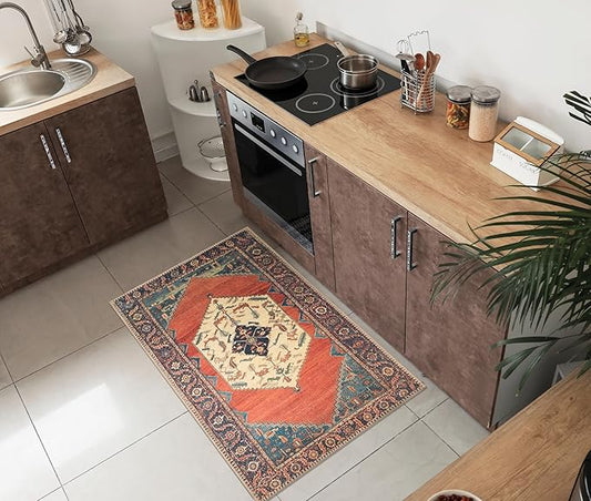 Keen Home Design 2x3 Rug - Machine Washable Entry Rug with Non-Slip Backing, Ideal for Enteryway, Kitchen, Bathroom, Laundry Room - Vintage, Easy Clean, Durable, Low Pile Rug - (2' x 3')