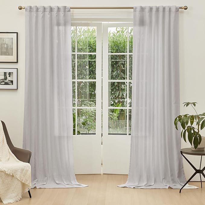 MYSKY HOME 108 Inches Long Ceiling Curtains, Light Filtering Boho Window Sheer Drapes for Living Room Patio Sliding Door Back Tab Elegant Look, 50" Wide x 108" Long, Light Grey, 2 Panels
