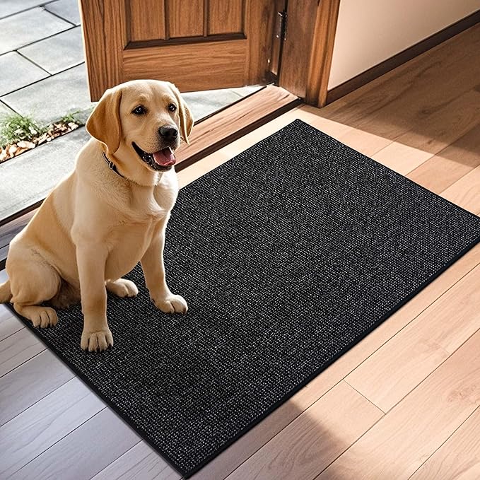 JSEI Dirt Trapper Door Mat 32"x48" Non-Slip Washable Entrance Mat, Dog Doormats, Absorbent & Fade-Resistant Floor Mats, Low Profile Welcome Mats for Entryway, Front Door, and Inside Entrance, Black