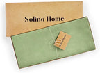 Solino Home Linen Table Runner 120 Inches Long - 100% Pure Linen Laurel Green Dining Table Runner 14 x 120 Inch for Fall, Autumn, Thanksgiving - Fete