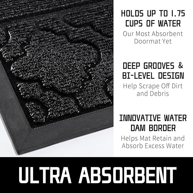 Yimobra Welcome Mat Outdoor Indoor, All-Season Waterproof Front Door Mat Outside Entrance, All-Weather Heavy Duty Non-Slip Doormat, Low Profile Porch Patio Entrance Mats, 47x32, Black