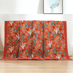 Boho Throw Blanket, 100% Organic Cotton Skin-Friendly Breathable Ultra Soft Bed Quilt Throw - All Season Blue & Red FishFarmhouse Decor Blanket for Sofa Couch Chair and Gift. 60" x 80"