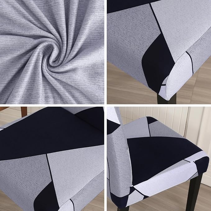 JQinHome Pattern Chair Covers for Dining Room Set of 4, High Stretch Removable Washable Parsons Chair Slipcover for Home Party Hotel Wedding Ceremony (White Grey,4PCS)