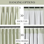 Vision Home Soft Green Pinch Pleated Full Blackout Curtains Linen Blended Room Darkening Window Curtains 72 inch for Living Room Bedroom Thermal Insulated Pinch Pleat Drapes with Hooks 60" Wx72 Lx1