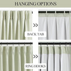 Vision Home Soft Green Pinch Pleated Full Blackout Curtains Linen Blended Room Darkening Window Curtains 102 inch for Living Room Bedroom Thermal Insulated Pinch Pleat Drapes with Hooks 60" Wx102 Lx1
