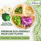Dtocs 3 Compartment Plates (50 Pc) Palm Leaf 10 Inch Round Portion Control Buffet Sectional Plate | Bamboo Plates Disposable Like Compostable Camping Dinnerware Stronger than Divided Paper, Styrofoam
