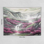 Japanese Tapestry, Red Plum Blossom Mountain Tapestry, Asian Japanese Wall Tapestry, Nature Landscape Tapestries for Bedroom Living Room Decor 80"x60"