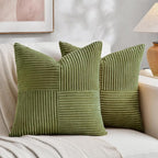 Fancy Homi 2 Packs Moss Green Decorative Throw Pillow Covers 18x18 Inch for Living Room Couch Bed Sofa, Farmhouse Boho Home Decor, Soft Corss Corduroy Patchwork Textured Square Cushion Case 45x45 cm