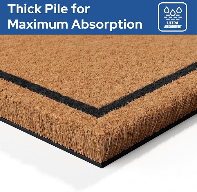 Barnyard Designs Natural Coco Coir Heavy Duty Backing Doormat - Large Cute Non-Slip Front Door Welcome Mat for Outside Entrance or Porch Entry, Brown (17x30, Hello)