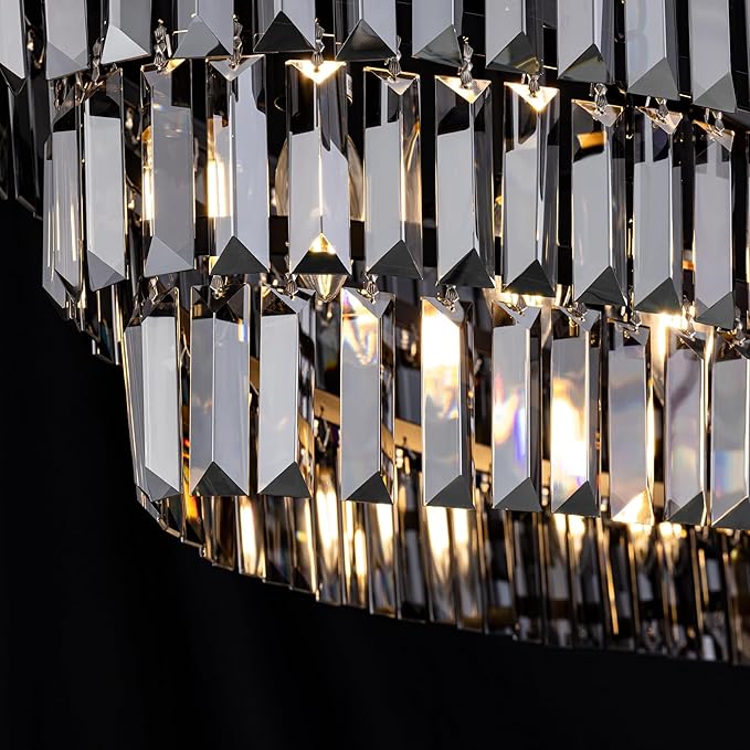 TOCHIC Chandelier for Dining Room 40 inch, Modern Crystal Chandelier for Living Room, Black Kitchen Chandelier Island Lighting, Oval Contemporary Ceiling Light Fixture for Bedroom, Smoke Grey