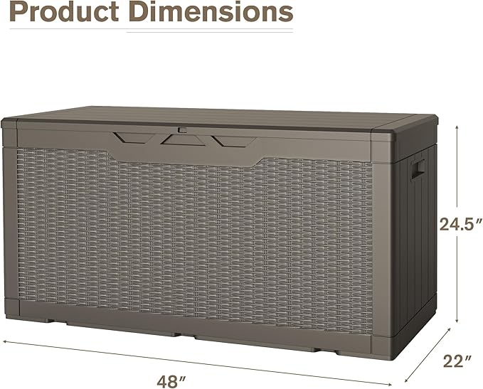 JUMMICO 100 Gallon Resin Deck Box, Waterproof Outdoor Storage Box with Lockable Lid for Garden Tools, Patio Cushions (Light Brown)