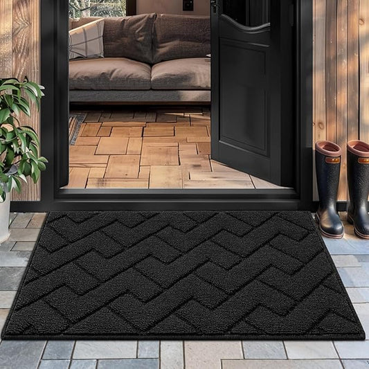 hicorfe Front Door Mat Indoor Entrance,20"x31.5" Absorbent Dirt Resist Welcome Door Mats,Stain and Fade Resistant,Non Slip Backing Entry Mat Doormat for Entryway(Charcoal)