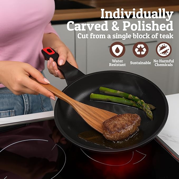 PriorityChef Premium Wooden Spoons for Cooking - 8pc Smooth Finish Teak Utensil Set with Hanging Hooks, Heat-Resistant & Nonstick Safe, Ideal for Gifting