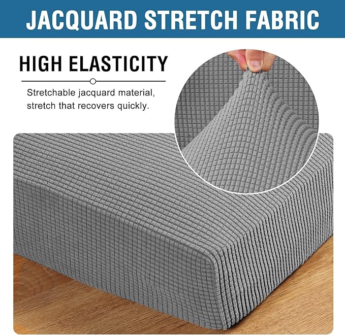H.VERSAILTEX Super Stretch Individual Seat Cushion Covers - Sofa & Couch Cushion Slipcover Sets - Thick Jacquard Textured Twill Fabric (3 Piece XL, Dove)