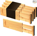 Utoplike Bamboo Dresser Drawer Dividers, 4'' High Adjustable Drawer Organizers for Clothing, Spring Loaded, Works in Kitchen, Bathroom, Bedroom, Drawer, Desk, 4 pcs